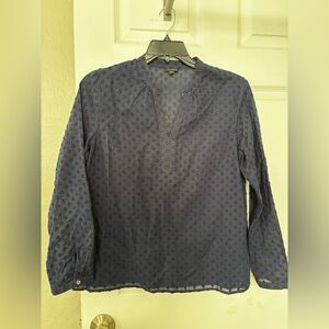 Talbots Navy Blue Dot Patterned Shirt, size L